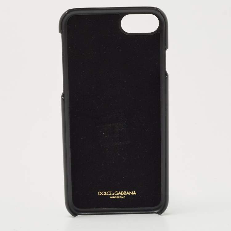 Pre Owned Dolce & Gabbana Black/White Polka Print Leather Crystals Embellished iPhone7 Case