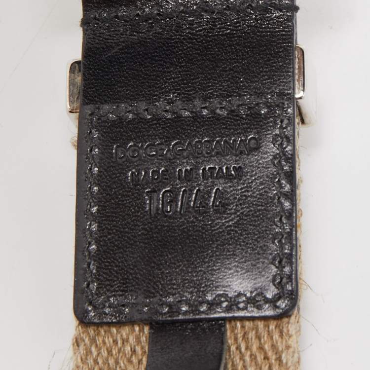 Pre Owned Dolce & Gabbana Beige Canvas and Leather Plaque Detail Waist Belt 80CM