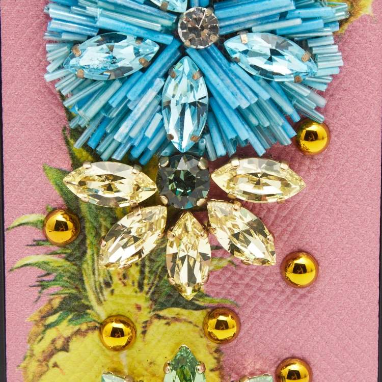 Pre Owned Dolce & Gabbana Pink/Yellow Fruit Print Leather Crystals Embellished iPhone 7 Cover