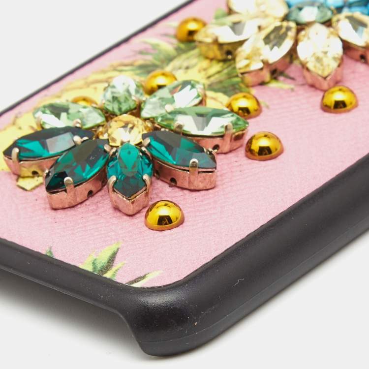 Pre Owned Dolce & Gabbana Pink/Yellow Fruit Print Leather Crystals Embellished iPhone 7 Cover