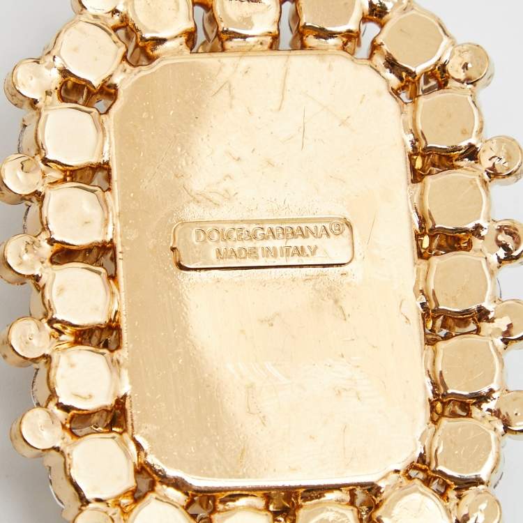 Pre Owned Dolce & Gabbana Crystal Embellished Gold Tone Clip On Drop Earrings
