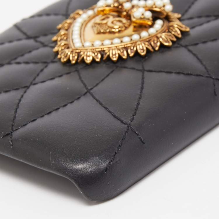 Pre Owned Dolce & Gabbana Black Leather Sacred Heart iPhone XS Case