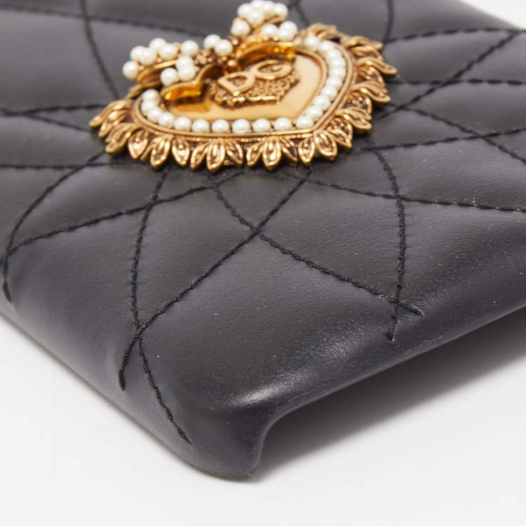 Pre Owned Dolce & Gabbana Black Leather Sacred Heart iPhone XS Case