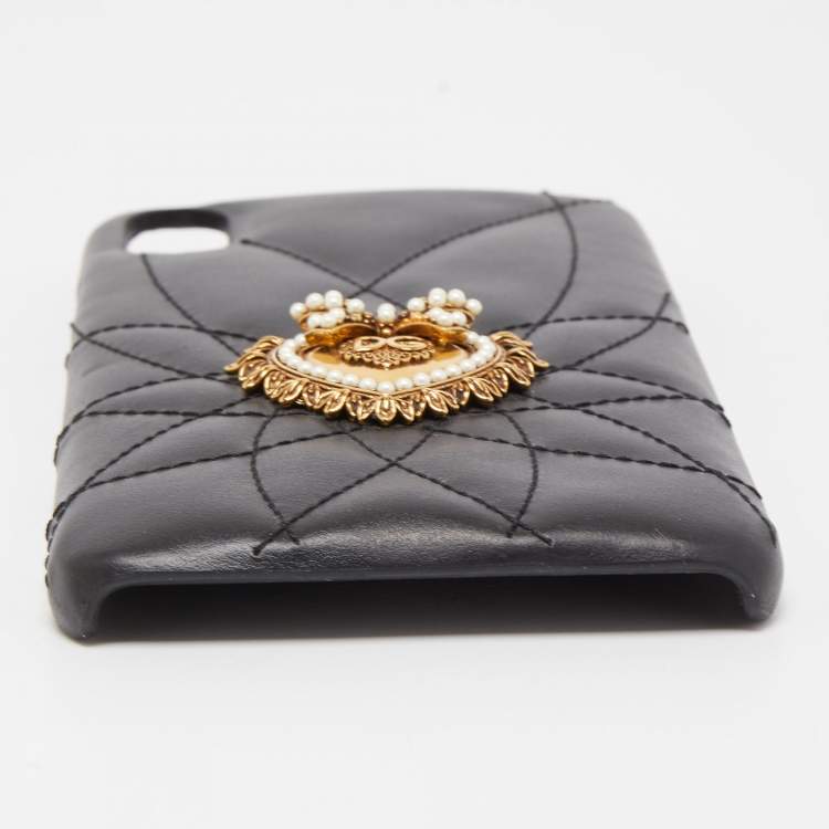 Pre Owned Dolce & Gabbana Black Leather Sacred Heart iPhone XS Case