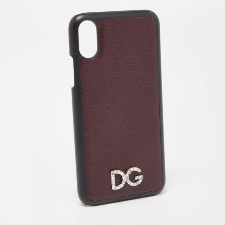 Pre Owned Dolce & Gabbana Burgundy/Black Leather iPhone X Cover