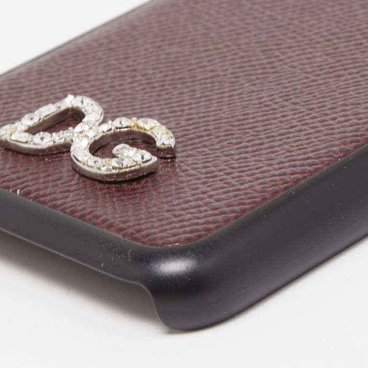 Pre Owned Dolce & Gabbana Burgundy/Black Leather iPhone X Cover