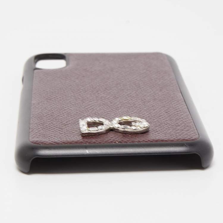 Pre Owned Dolce & Gabbana Burgundy/Black Leather iPhone X Cover