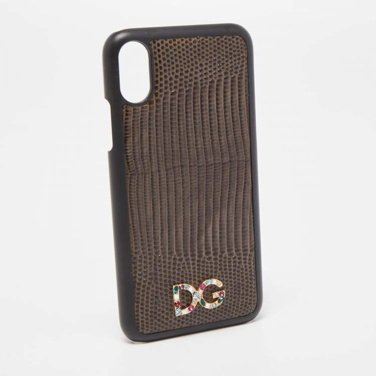 Pre Owned Dolce & Gabbana Green/Black Lizard Embossed Leather iPhone X Cover