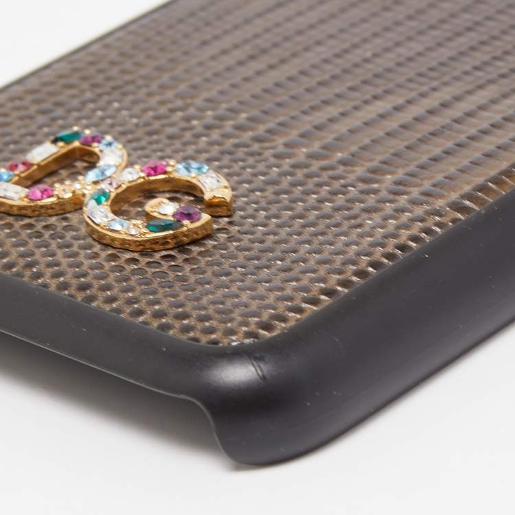 Pre Owned Dolce & Gabbana Green/Black Lizard Embossed Leather iPhone X Cover