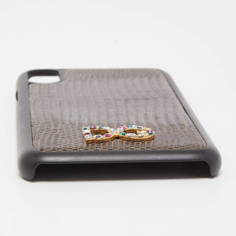Pre Owned Dolce & Gabbana Green/Black Lizard Embossed Leather iPhone X Cover