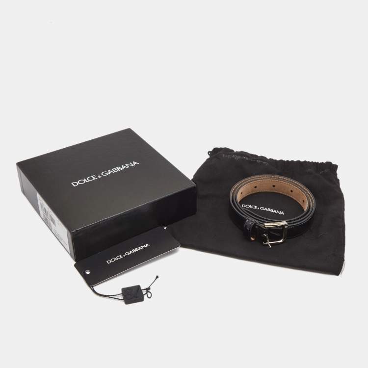 Pre Owned Dolce & Gabbana Black Patent Leather Slim Buckle Belt 80CM