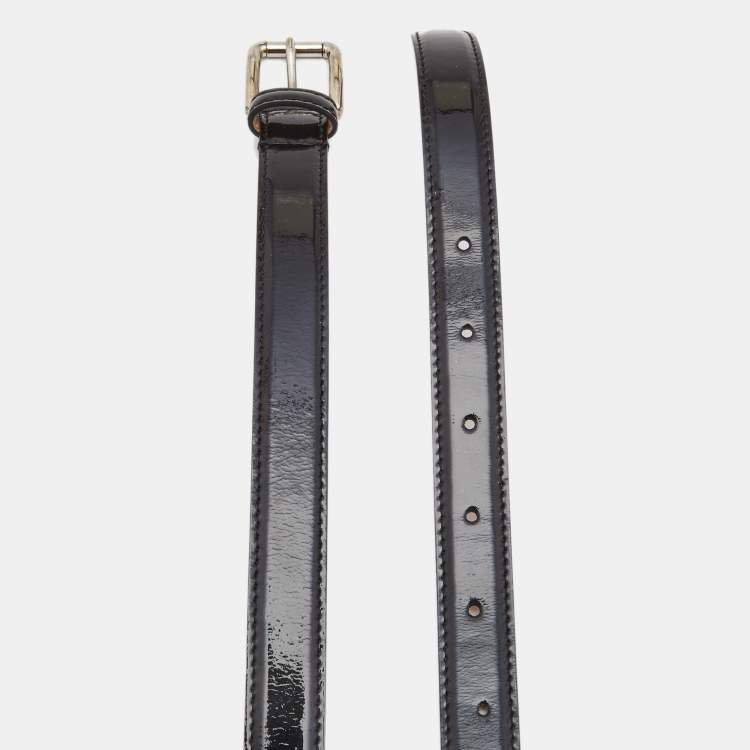 Pre Owned Dolce & Gabbana Black Patent Leather Slim Buckle Belt 80CM