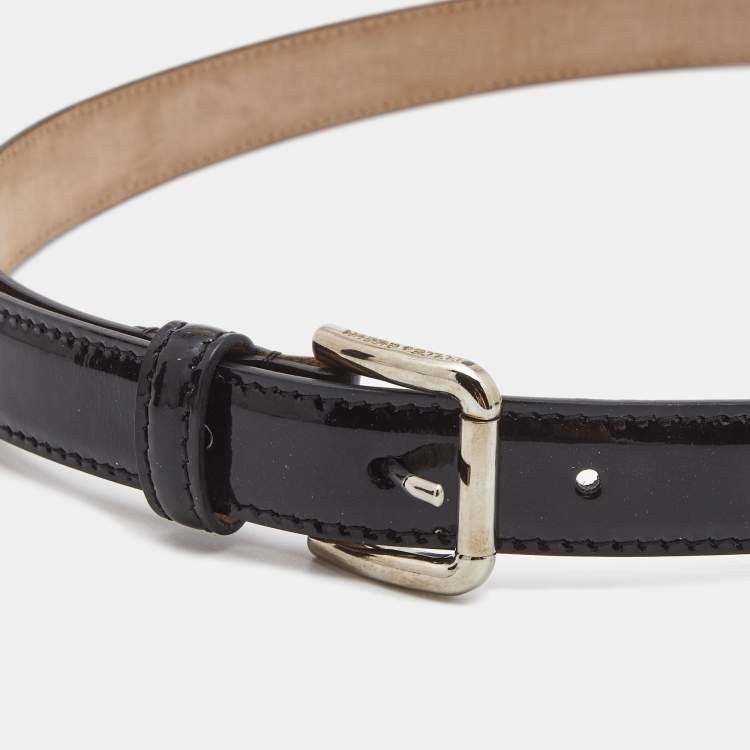 Pre Owned Dolce & Gabbana Black Patent Leather Slim Buckle Belt 80CM