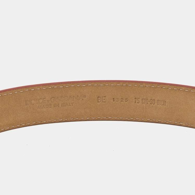 Pre Owned Dolce & Gabbana Red Leather DG Logo Slim Belt 75CM
