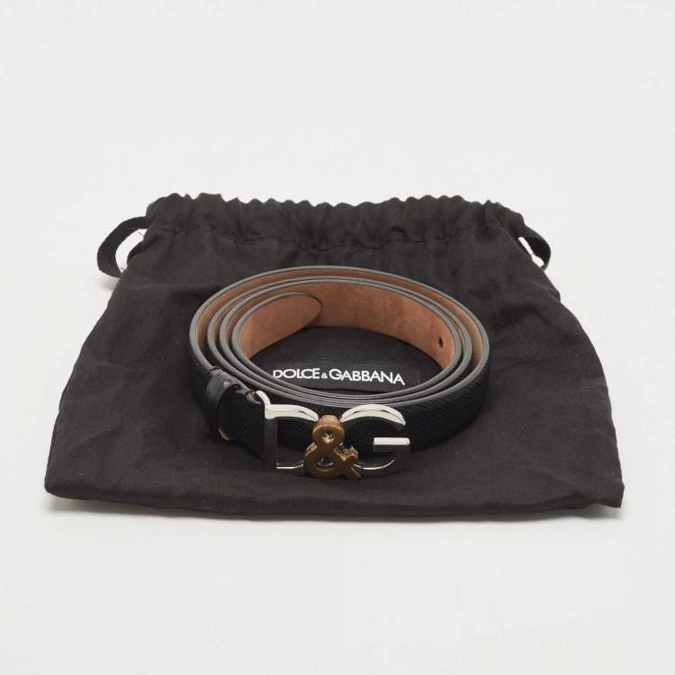 Pre Owned Dolce & Gabbana Black Leather D&G Logo Buckle Belt 85CM