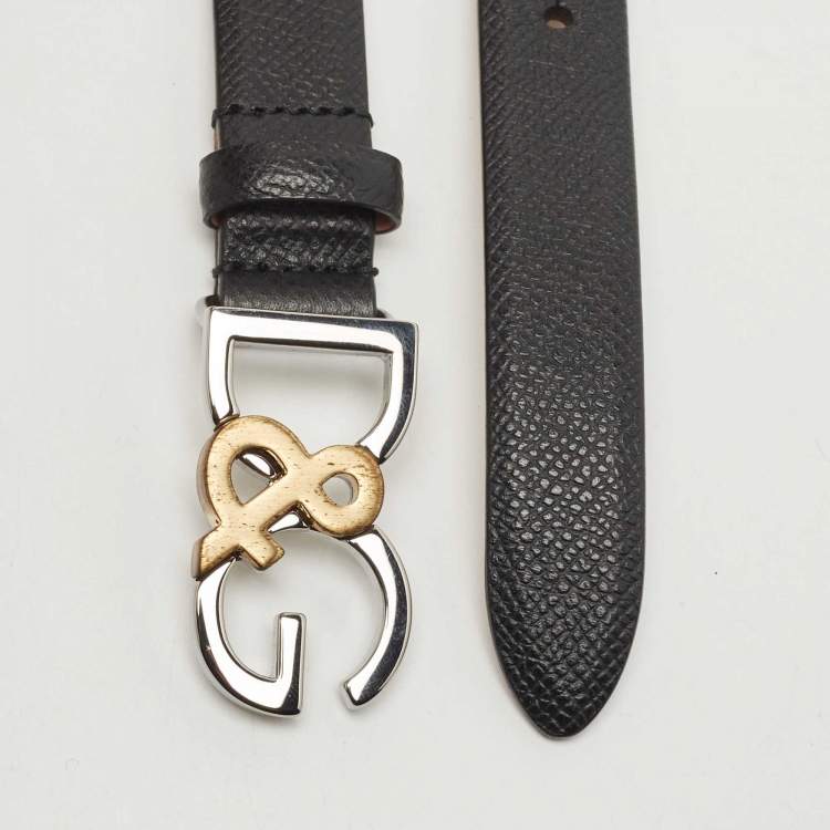 Dolce & Gabbana Black Leather D&G Logo Buckle Belt 85CM