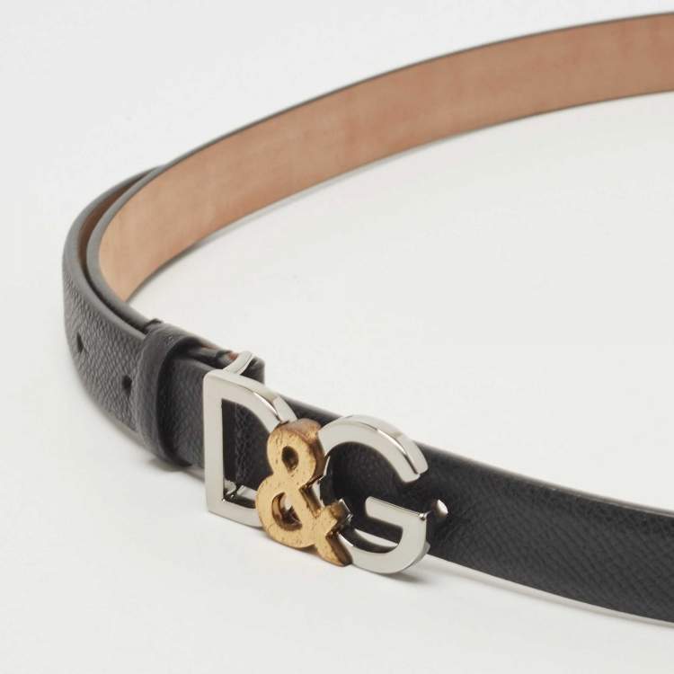 Pre Owned Dolce & Gabbana Black Leather D&G Logo Buckle Belt 85CM