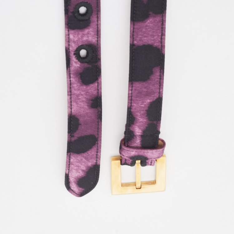 Pre Owned Dolce & Gabbana Purple/Black Leopard Satin Slim Buckle Belt 85CM