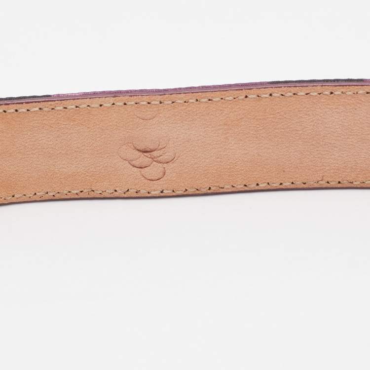 Pre Owned Dolce & Gabbana Purple/Black Leopard Satin Slim Buckle Belt 85CM