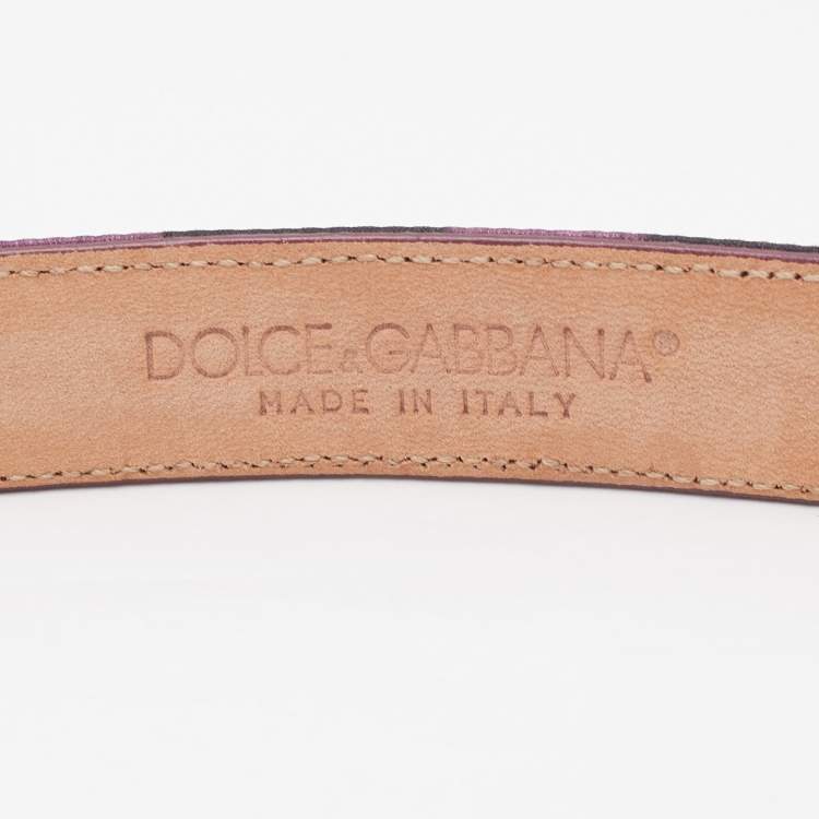Pre Owned Dolce & Gabbana Purple/Black Leopard Satin Slim Buckle Belt 85CM