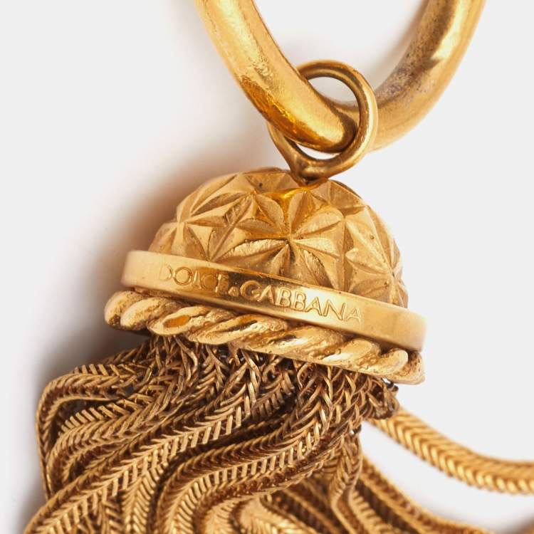 Pre Owned Dolce & Gabbana Vintage Gold Tone Logo Buckle Chain Belt