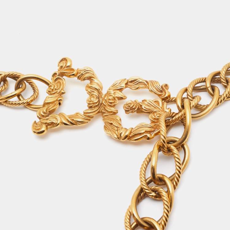 Pre Owned Dolce & Gabbana Vintage Gold Tone Logo Buckle Chain Belt