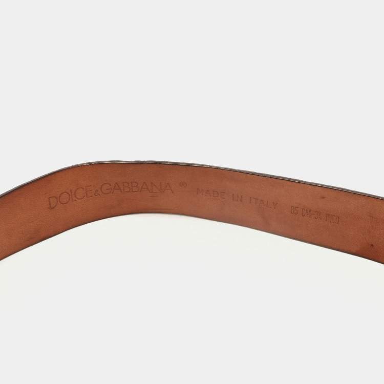 Pre Owned Dolce & Gabbana Brown Leather DG Logo Slim Belt 85CM