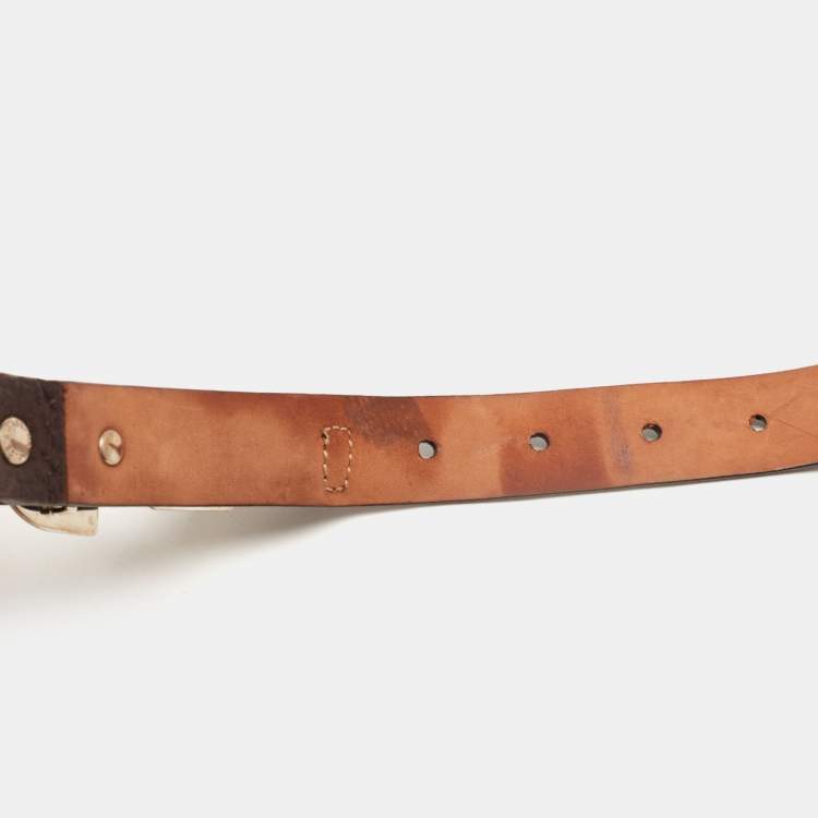 Pre Owned Dolce & Gabbana Brown Leather DG Logo Slim Belt 85CM