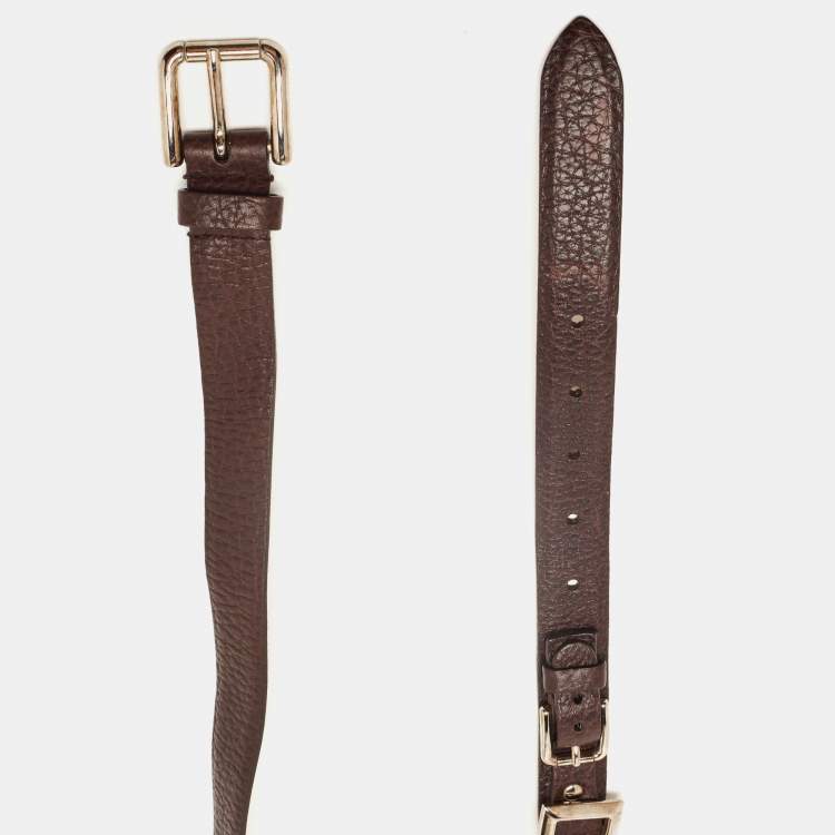 Pre Owned Dolce & Gabbana Brown Leather DG Logo Slim Belt 85CM