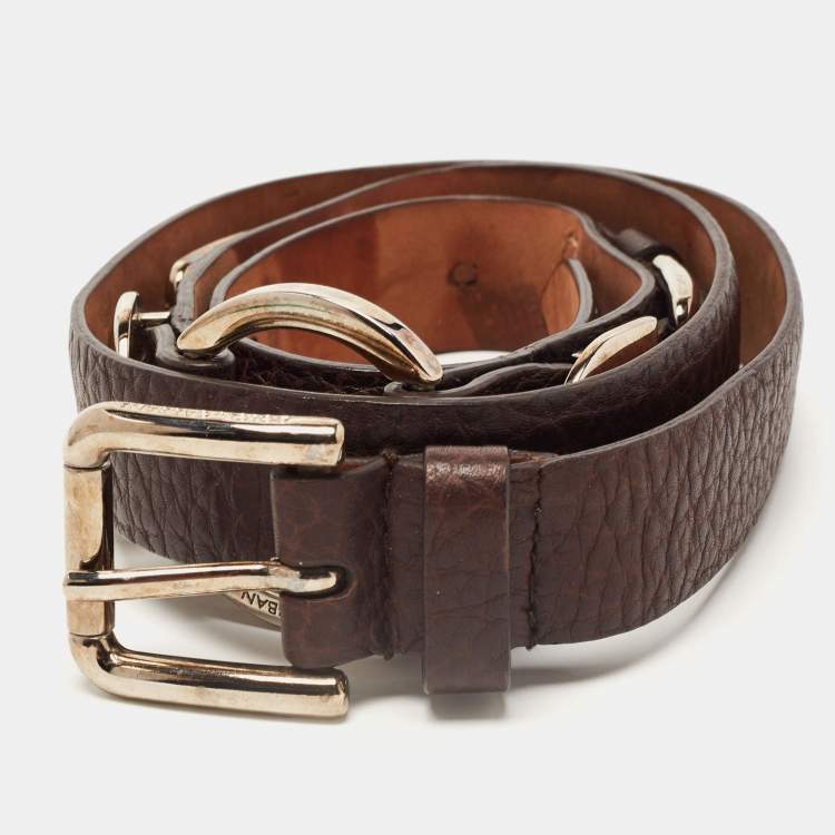 Pre Owned Dolce & Gabbana Brown Leather DG Logo Slim Belt 85CM