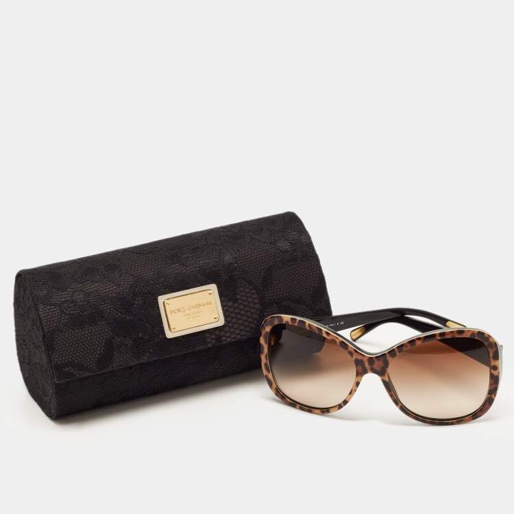 Pre Owned Dolce & Gabbana Black/Beige Leopard Print Gradient Butterfly Sunglasses