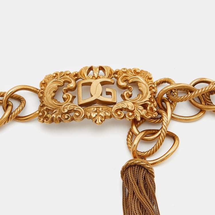 Pre Owned Dolce & Gabbana Logo Buckle Gold Tone Chain Belt