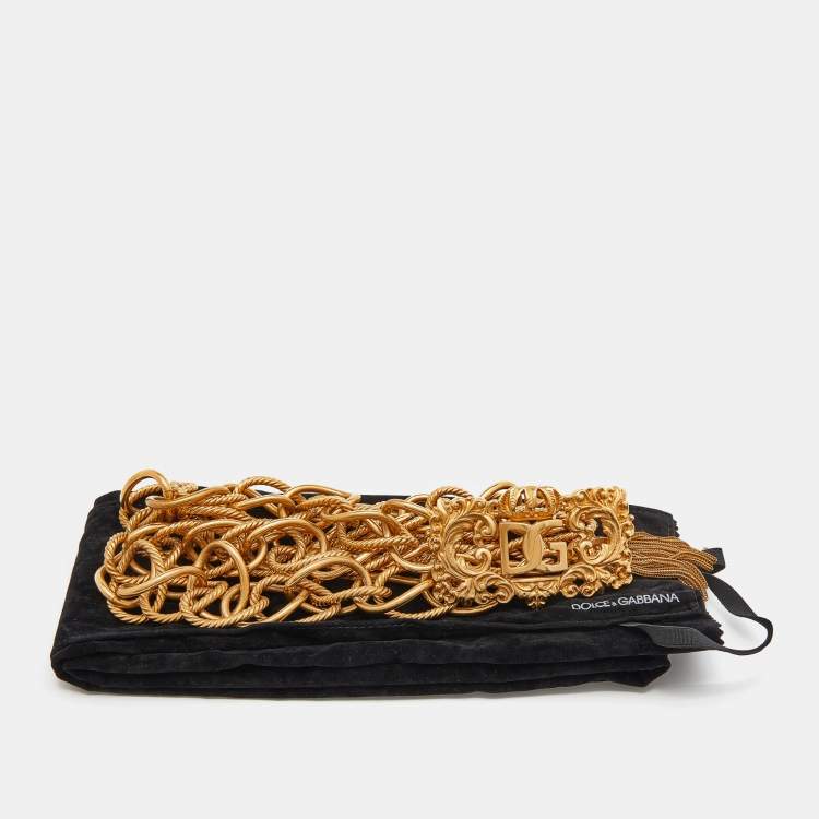 Pre Owned Dolce & Gabbana Logo Buckle Gold Tone Chain Belt