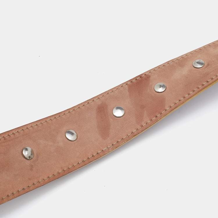 Pre Owned Dolce & Gabbana Dark Brown/Gold Leather Studded Plague Buckle Belt 85CM