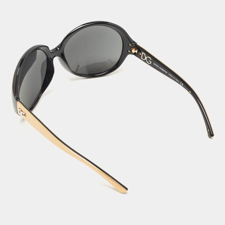 Pre Owned Dolce & Gabbana Black/Gold DG Logo Oversized Sunglasses