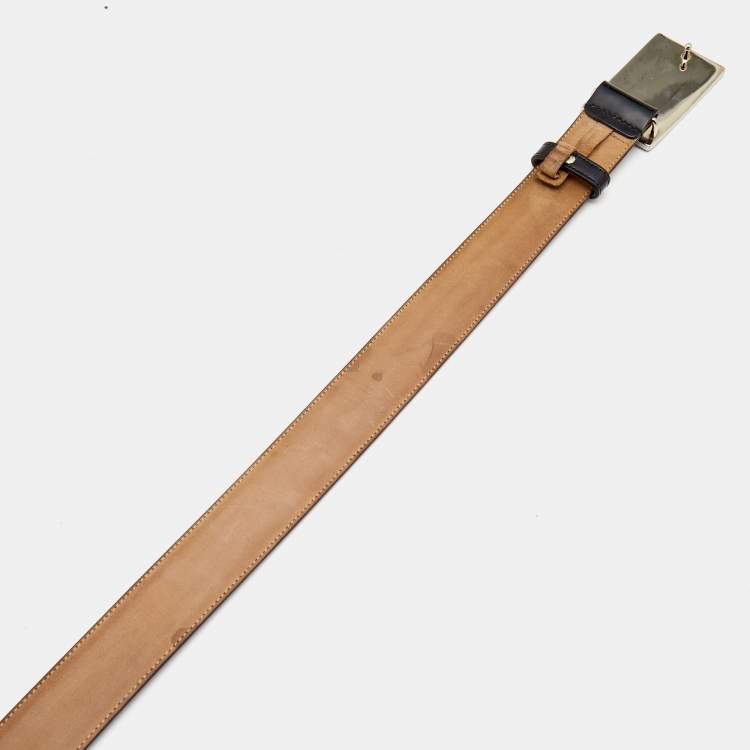 Pre Owned Dolce & Gabbana Black Leather Logo Plague Buckle Belt 105CM