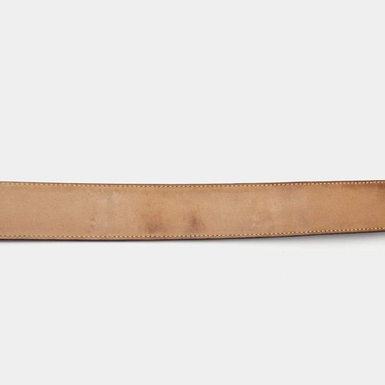 Pre Owned Dolce & Gabbana Black Leather Logo Plague Buckle Belt 105CM