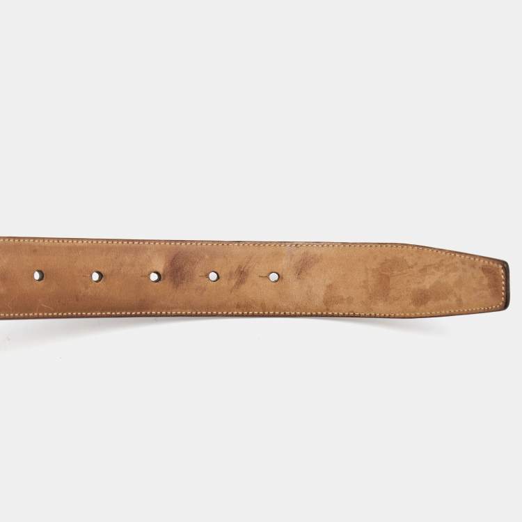 Pre Owned Dolce & Gabbana Black Leather Logo Plague Buckle Belt 105CM