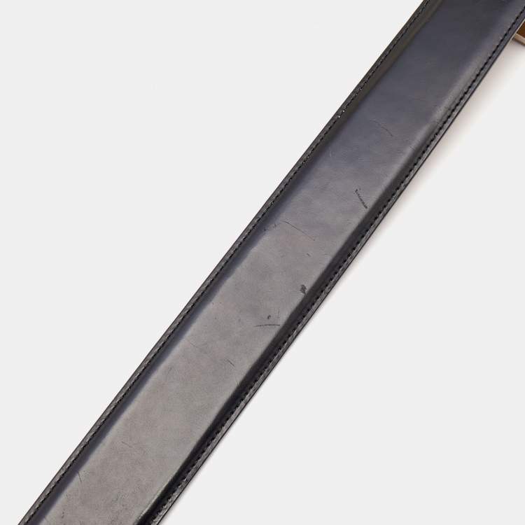 Pre Owned Dolce & Gabbana Black Leather Logo Plague Buckle Belt 105CM