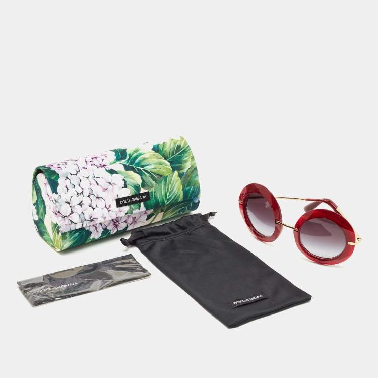 Pre Owned Dolce & Gabbana Red/Gold Gradient Round Sunglasses