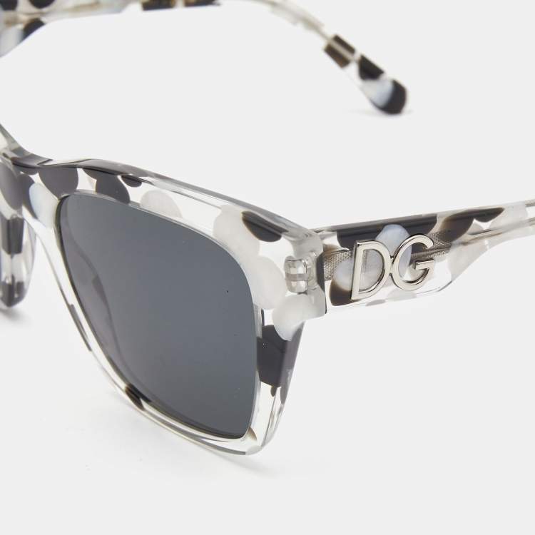 Pre Owned Dolce & Gabbana Black White Bubble/Dark Grey DG4384 Square Sunglasses 