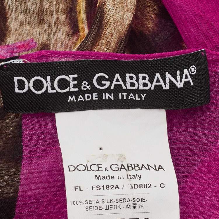 Pre Owned Dolce & Gabbana Brown/Purple Tassel Leopard Print Silk Scarf