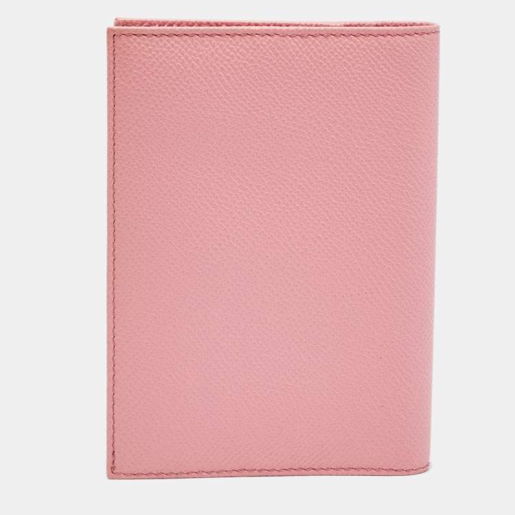 Pre Owned Dolce & Gabbana Pink Leather Crystal Logo Passport Holder