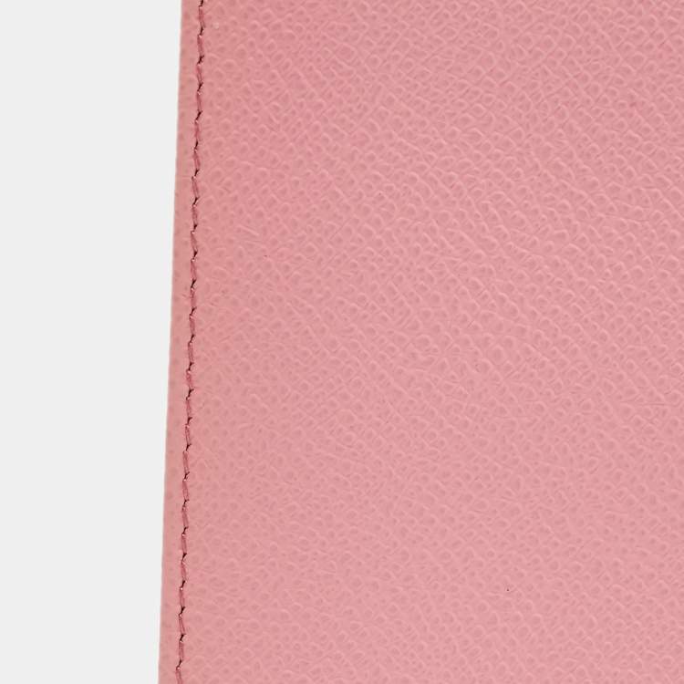 Pre Owned Dolce & Gabbana Pink Leather Crystal Logo Passport Holder