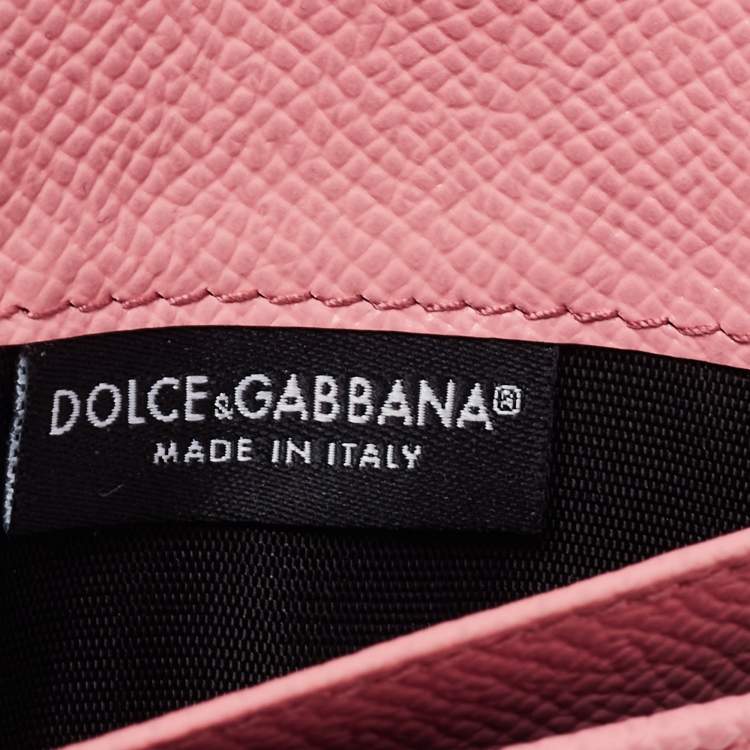Pre Owned Dolce & Gabbana Pink Leather Crystal Logo Passport Holder
