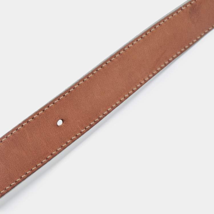 Pre Owned Dolce & Gabbana Silver Patent Leather Logo Plague Belt 