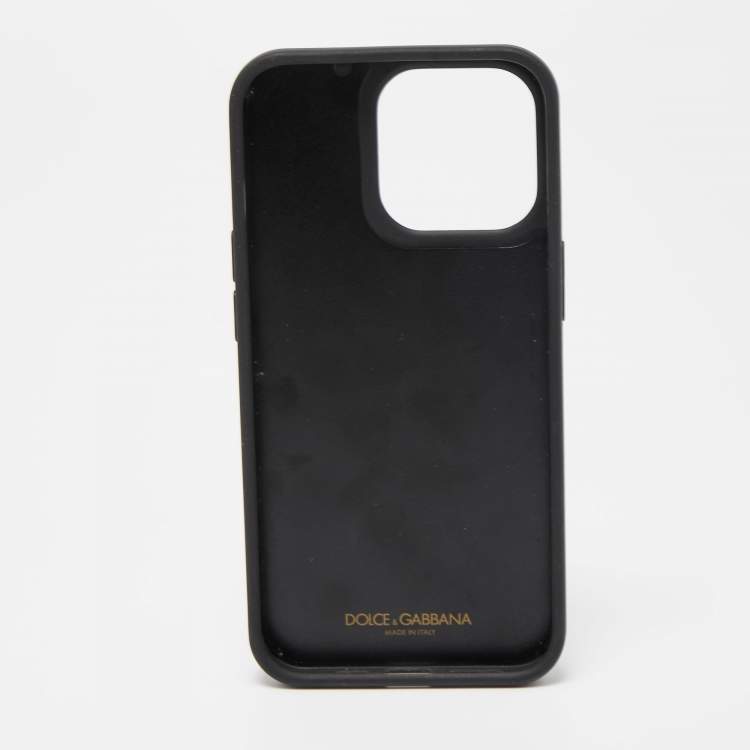 Pre Owned Dolce & Gabbana Black/White Graffiti Logo Leather DG Logo iPhone 13 Pro Case 