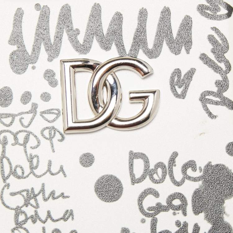 Pre Owned Dolce & Gabbana Black/White Graffiti Logo Leather DG Logo iPhone 13 Pro Case 