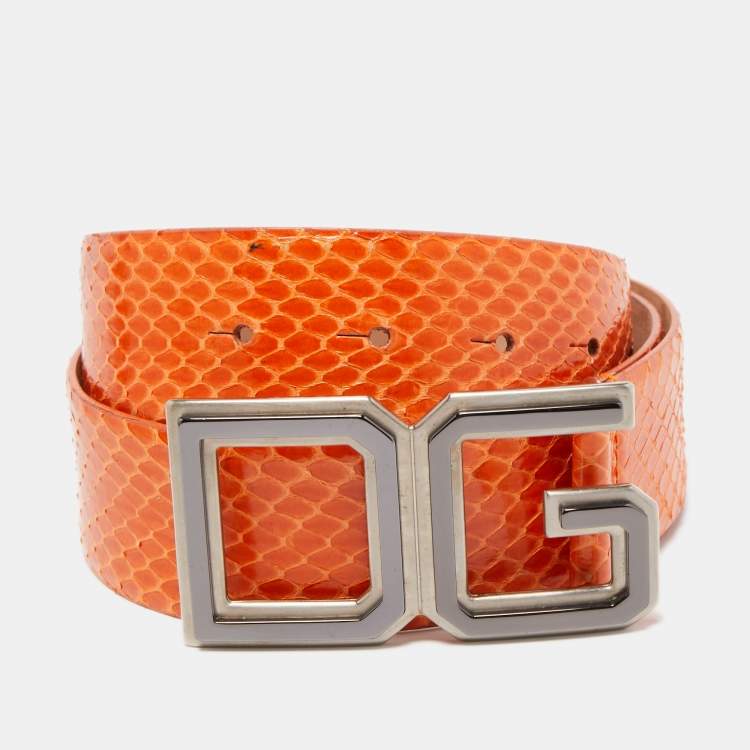 Dolce & Gabbana Orange Watersnake Leather DG Buckle Belt 85CM Dolce ...