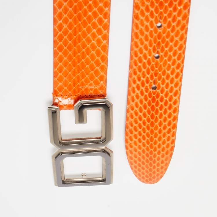 Pre Owned Dolce & Gabbana Orange Watersnake Leather DG Buckle Belt 85CM